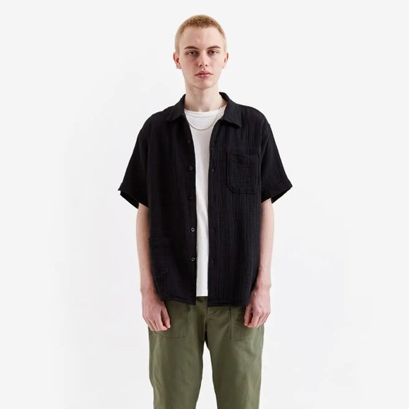 ENGINEERED GARMENTS Black Short Sleeve Camp Shirt Made in The USA S - Picture 2 of 14